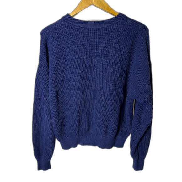 Aritzia Tna Beacon Navy Chunky Rib Knit V-Neck LS Oversized Sweater Sz 1/XXS-XS - Picture 6 of 10
